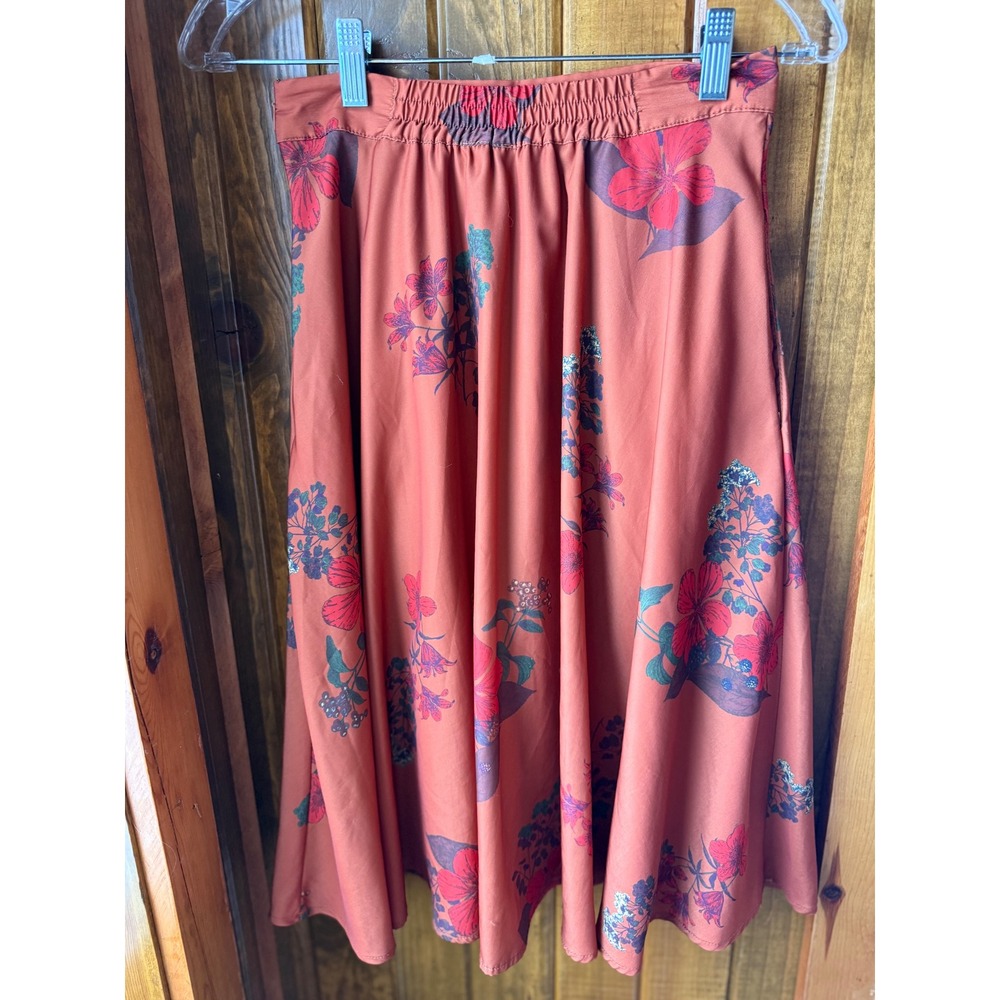 Modcloth Floral Midi Skirt Orange Brown botanical Womens size Small boho - Picture 2 of 4